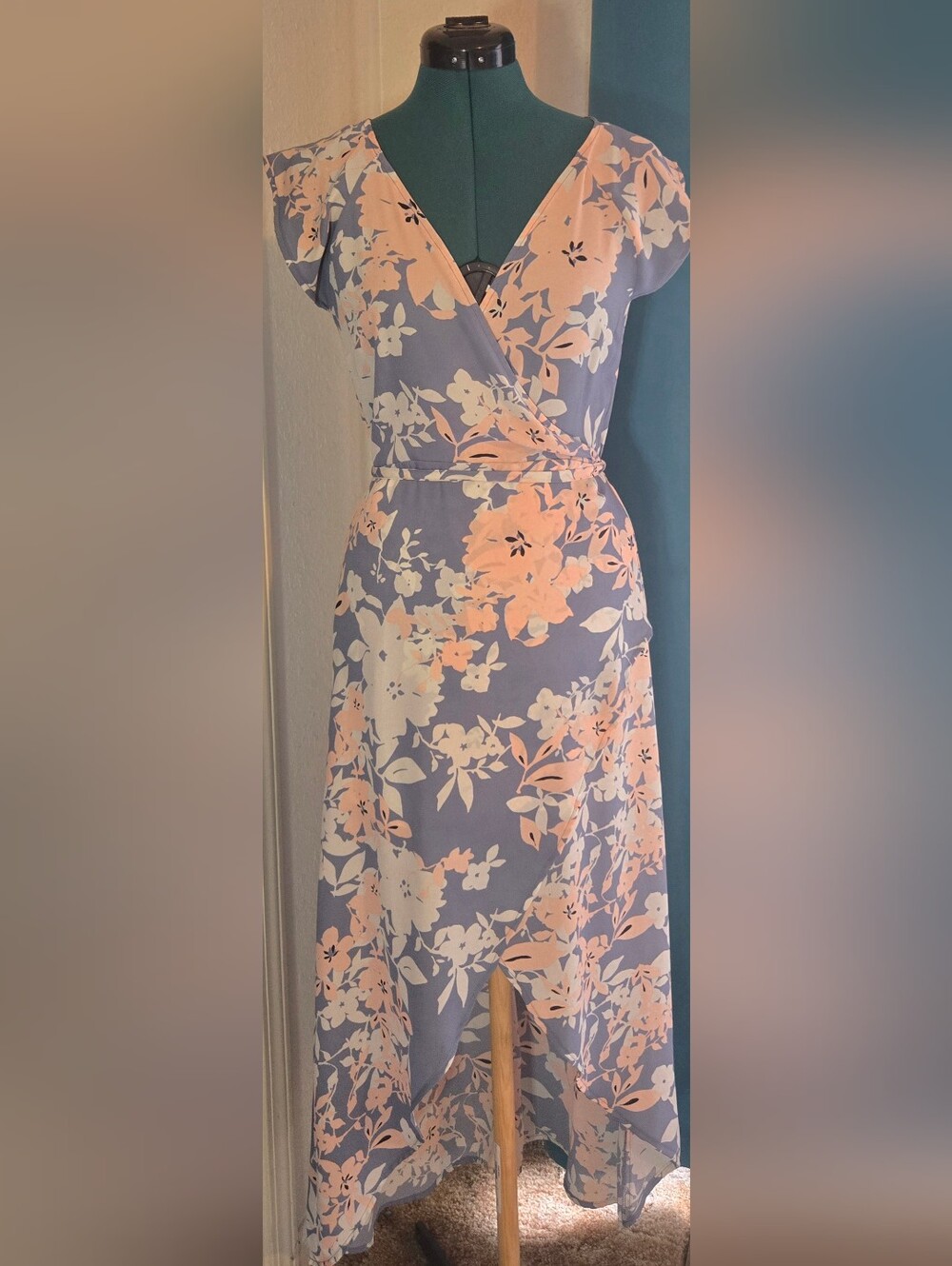 Charlotte Russe Lavender Floral Wrap Midi Dress with Blush Accents